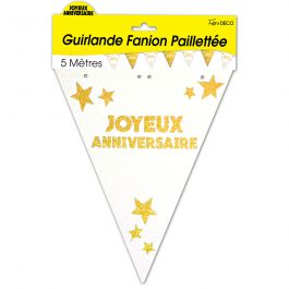 Guirlande Fanion Joyeux Anniversaire Pailletee Or