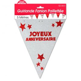 Guirlande Fanion Joyeux Anniversaire Pailletee Rouge