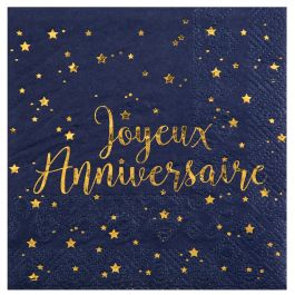 Lot De Serviettes Metallisees Joyeux Anniversaire Bleu