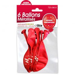 Lot De 6 Ballons Latex Joyeux Anniversaire Rouge