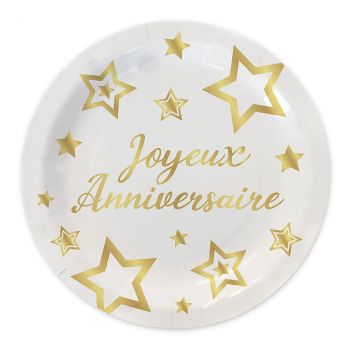 Assiette chic joyeux anniversaire x6