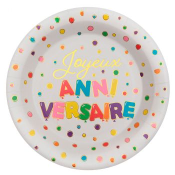 Assiettes anniversaire 22.5cm x10 multicolore