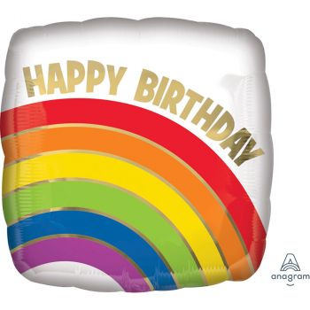 Ballon aluminium 43cm carré arc en ciel happy birthday