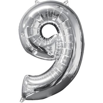 Ballon aluminium chiffre 9 argent 66cm 549571