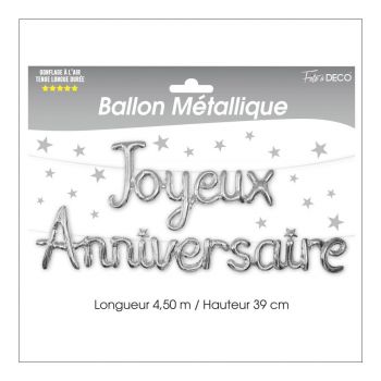 Assiettes Joyeux Anniversaire blanc/argent x6