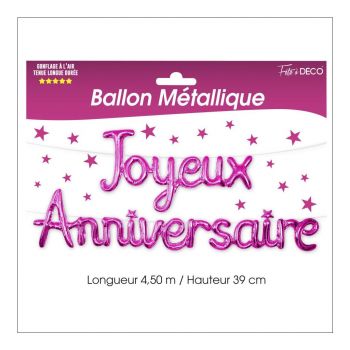 Ballon aluminium joyeux anniversaire fuchsia