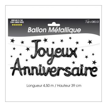 Ballon aluminium joyeux anniversaire noir