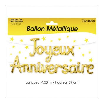 Ballon aluminium joyeux anniversaire or