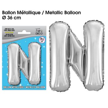 Ballon aluminium lettre N argent 26cm