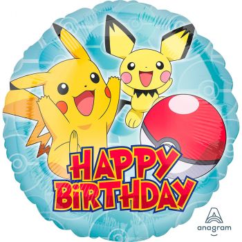 Ballon aluminium rond Pokémon happy birthday