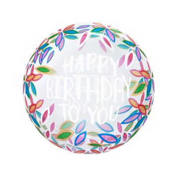 Ballon bulle fleurs Happy Birthday to you 20''