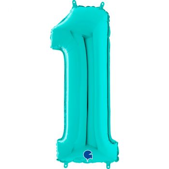 Ballon chiffre 1 aluminium bleu 66cm