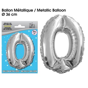 Ballon géant aluminium chiffre 0 argent 36cm