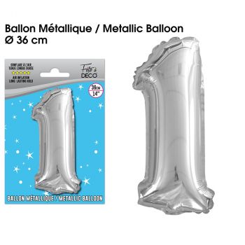 Ballon géant aluminium chiffre 1 argent 36cm