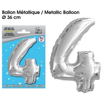 Ballon géant aluminium chiffre 4 argent 36cm