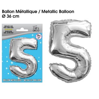 Ballon géant aluminium chiffre 5 argent 36cm