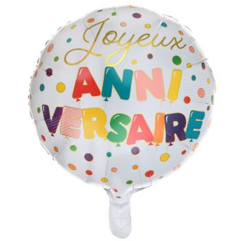 Ballon joyeux anniversaire pois multicolore