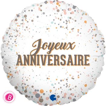 Ballon Rond - Joyeux Anniversaire Bleu Marine avec étoiles et confettis