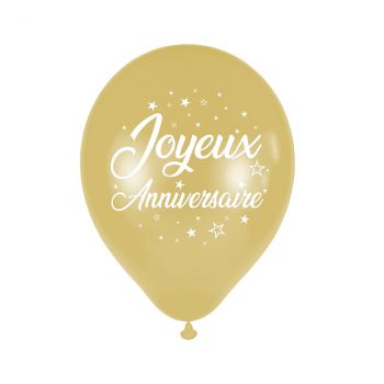 Ballon latex joyeux anniversaire dorée x6