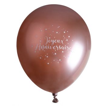 Ballon latex joyeux anniversaire x6 rose gold