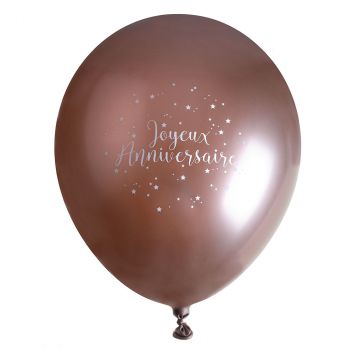 Ballon latex joyeux anniversaire x6 rose gold
