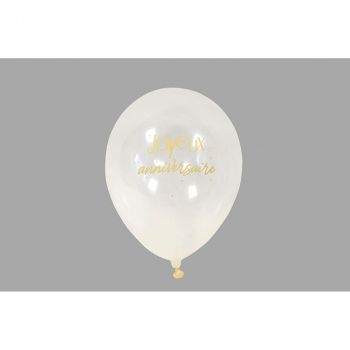 Ballon transparent joyeux anniversaire doré x6