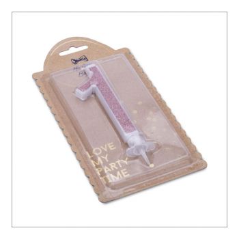Bougie chiffre 1 rose gold pailletée 10,5cm