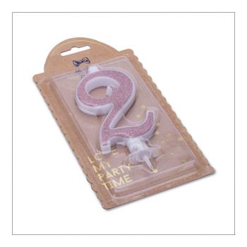Bougie chiffre 2 rose gold pailletée 10,5cm