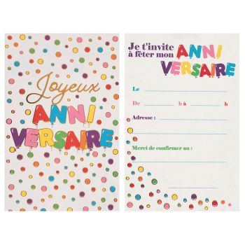 Carte d'invitation anniversiare pois multicolore