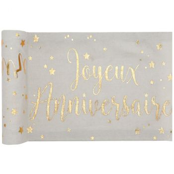 Chemin de table joyeux anniversaire blanc 28cmx3m