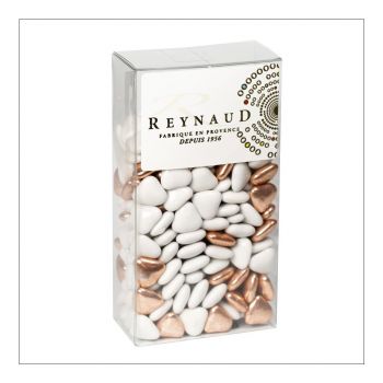 Chocolats coeurs cuivre et blanc