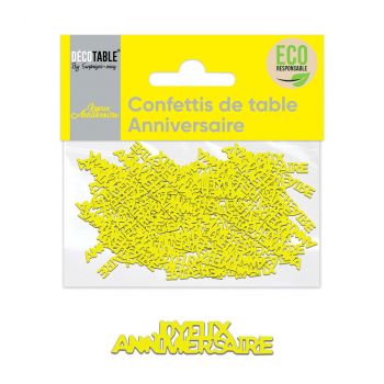 Confettis joyeux anniversaire jaune fluo