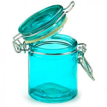 Confiturier en verre bleu turquoise