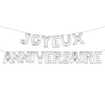 Guirlande ballons joyeux anniversaire 36cm 18PC argent