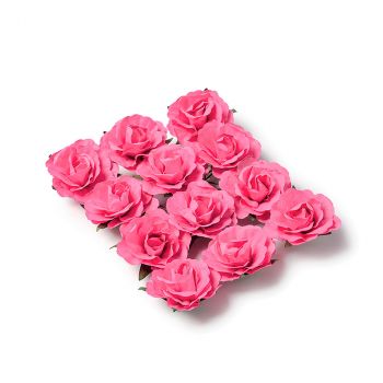 Lot de 12 roses à piquer fuchsia 3,5cm