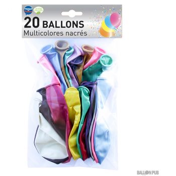 Lot de 20 ballons latex multicolore métallisé 28cm