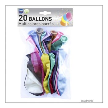 Lot de 20 ballons latex multicolore métallisé 28cm