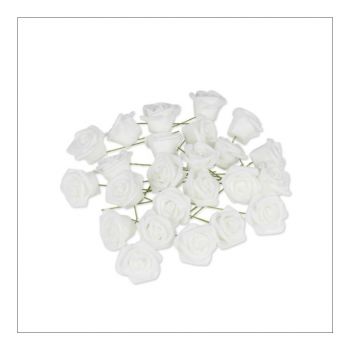 Lot de 24 roses sur tige blanc  8cm