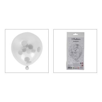 Lot de 3 ballons latex confettis argent