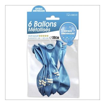 Lot de 6 ballons joyeux anniversaire bleu