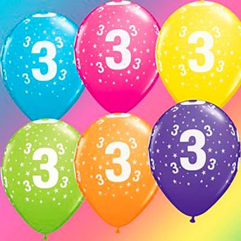 Lot de 6 ballons latex 3 ans multicolore 28cm