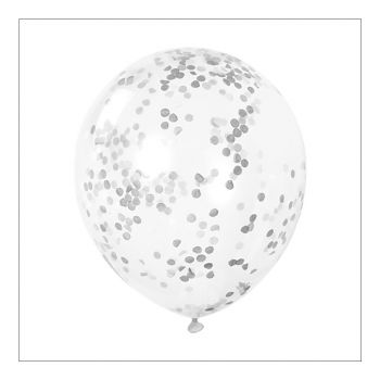 Lot de 6 ballons latex avec confettis argent 31cm