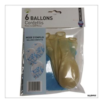 Lot de 6 ballons latex avec confettis bleu 28cm