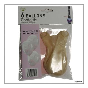 Lot de 6 ballons latex avec confettis rose 28cm