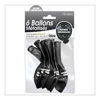 Lot de 6 ballons latex joyeux anniversaire noir