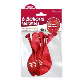 Lot de 6 ballons latex joyeux anniversaire rouge