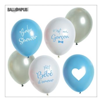 Lot de 6 ballons latex naissance garçon 33cm