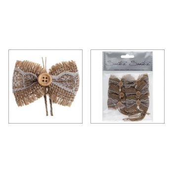 Lot de 6 nœuds rubans dentelle jute 14,5cm