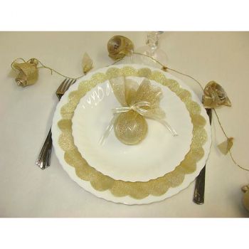 Lot de 6 ronds de serviette tulle festonne or