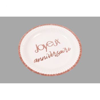 Petite assiette carton joyeux anniversaire rose gold